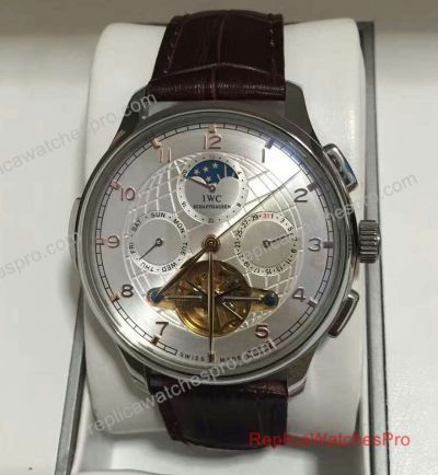 Copy IWC Schaffhausen Grande Portuguese Perpetual Calendar Chronograph Watch SS Silver